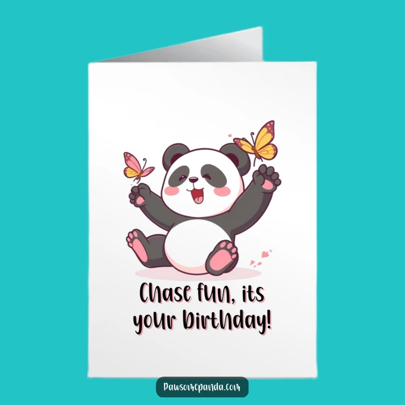 Free Printable Birthday Card: Panda Chasing Butterfly - Funny Downloadable Gift
