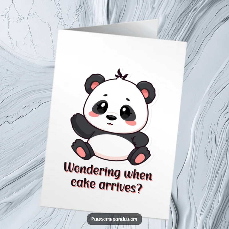 Funny Free Printable Birthday Card of a panda character tilting its head in curiosity, adding a cute touch.