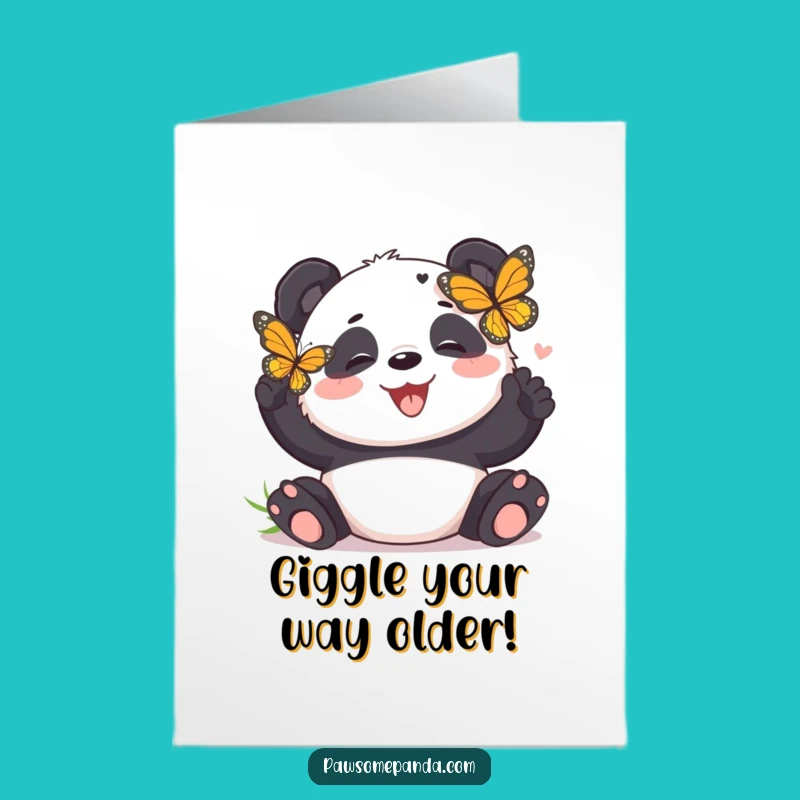 Funny Free Printable Birthday Card: Panda Tickled by Butterfly - Downloadable Joy