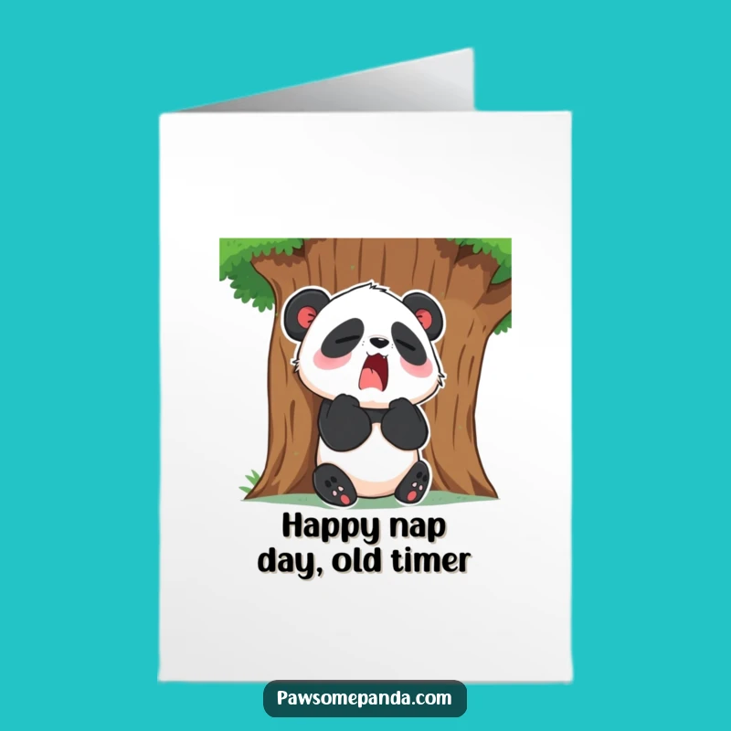 Free Printable Birthday Card: Sleepy Panda Yawn, Relaxed Tree Nap Downloadable Gift