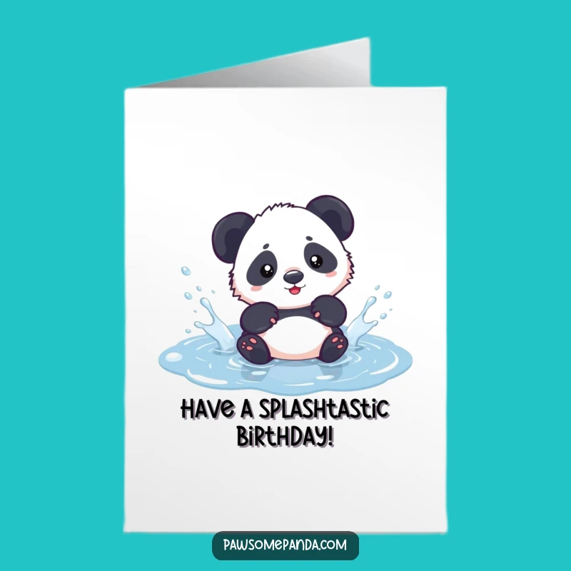 Free Printable Birthday Card: Splashing Panda Cub, Fun Downloadable Gift for Joy