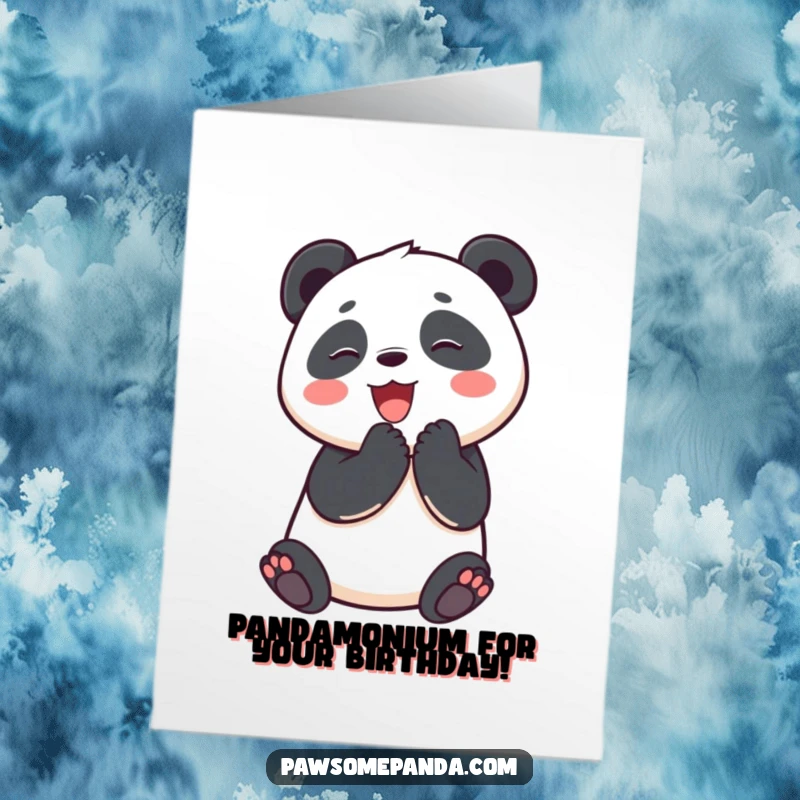 Funny Free Printable Birthday Card: Happy panda clapping paws in excitement, a downloadable delight for your celebration.