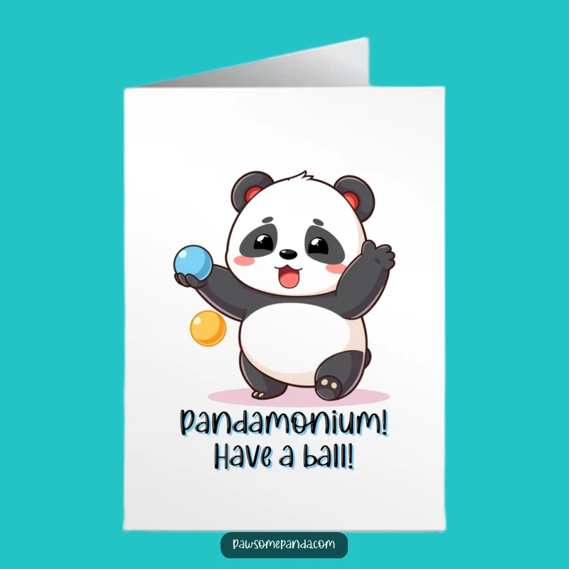 Free Printable Funny Birthday Card: Chubby Panda Juggling Surprise Gift