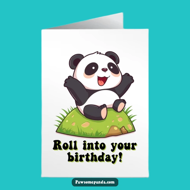 Free Printable Birthday Card: Happy Panda Rolling Fun Gift