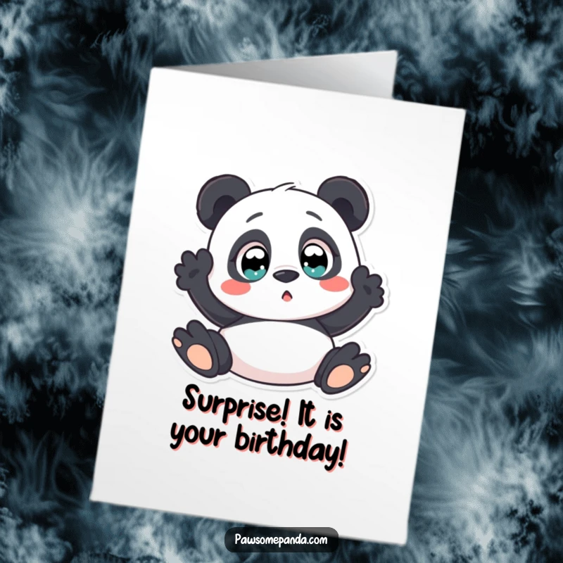 Funny Free Printable Birthday Card: A panda with comically wide eyes, expressing utter surprise.
