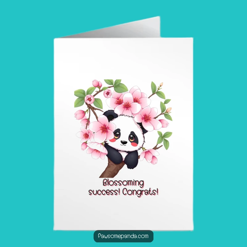 Free Printable Congrats Card: Panda Peeking Cherry Blossom Joy