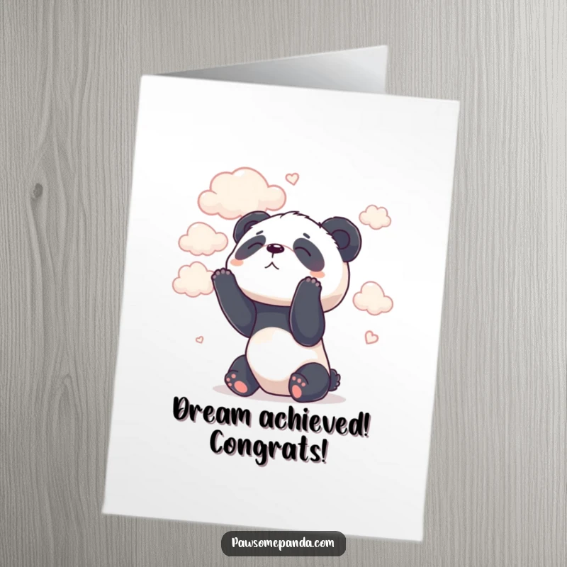 Funny Free Printable Congrats Card: A dreamy panda gazing at fluffy clouds, symbolizing dreams and aspirations. Hopeful downloadable message.