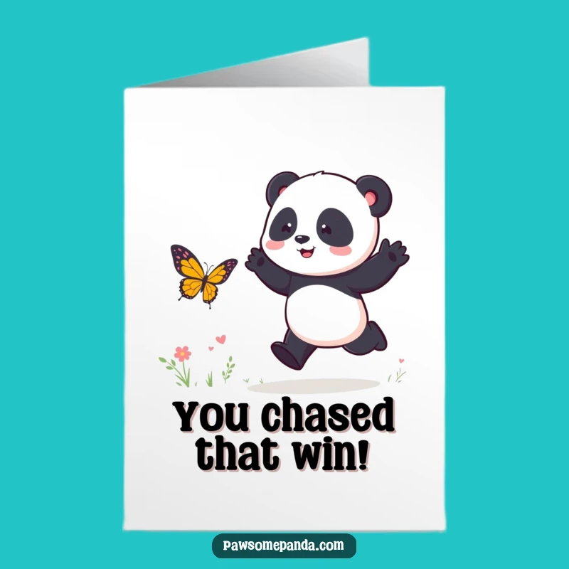 Free Printable Congrats Card: Funny Panda Butterfly Chase, Joyful Hop Downloadable Gift