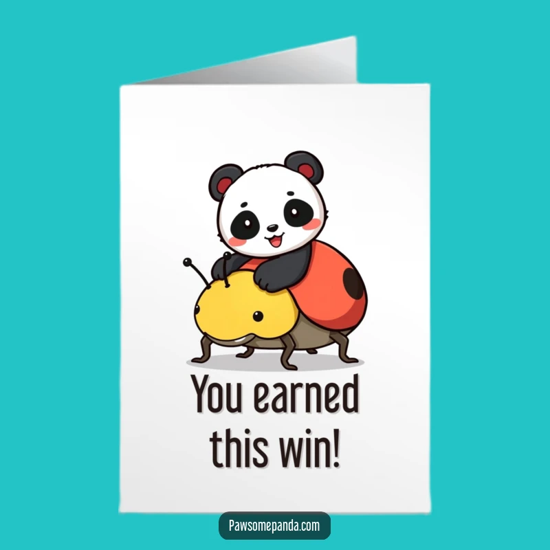 Free Printable Congrats Card: Panda's Ladybug Ride - Funny Downloadable