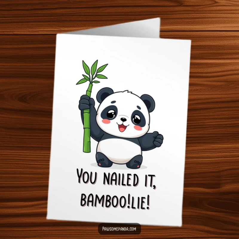 Funny Free Printable Congratulations Card: Panda proudly displays its bamboo, celebrating your massive success.