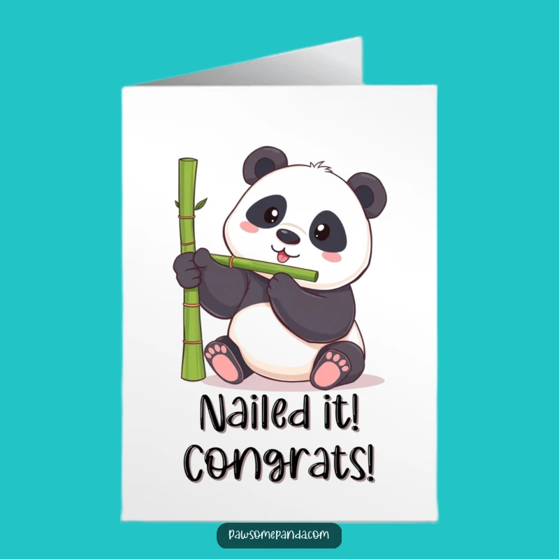Free Printable Congratulations Card: Panda's Bamboo Balance - Downloadable Success
