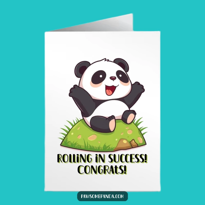 Free Printable Congrats Card: Happy Panda Rolling Success