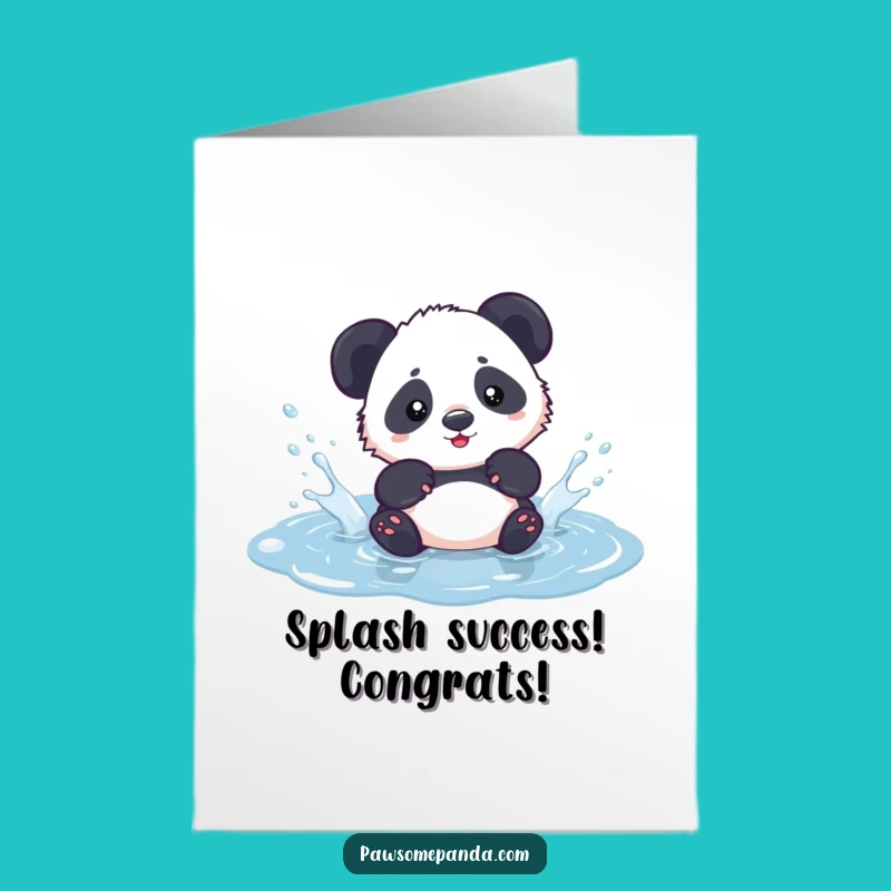 Free Printable Congrats Card: Panda Splashing Fun, Joyful Downloadable Celebration