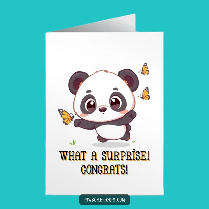 Free Printable Congrats Card: Panda Chasing Butterfly, Whimsical Downloadable Celebration
