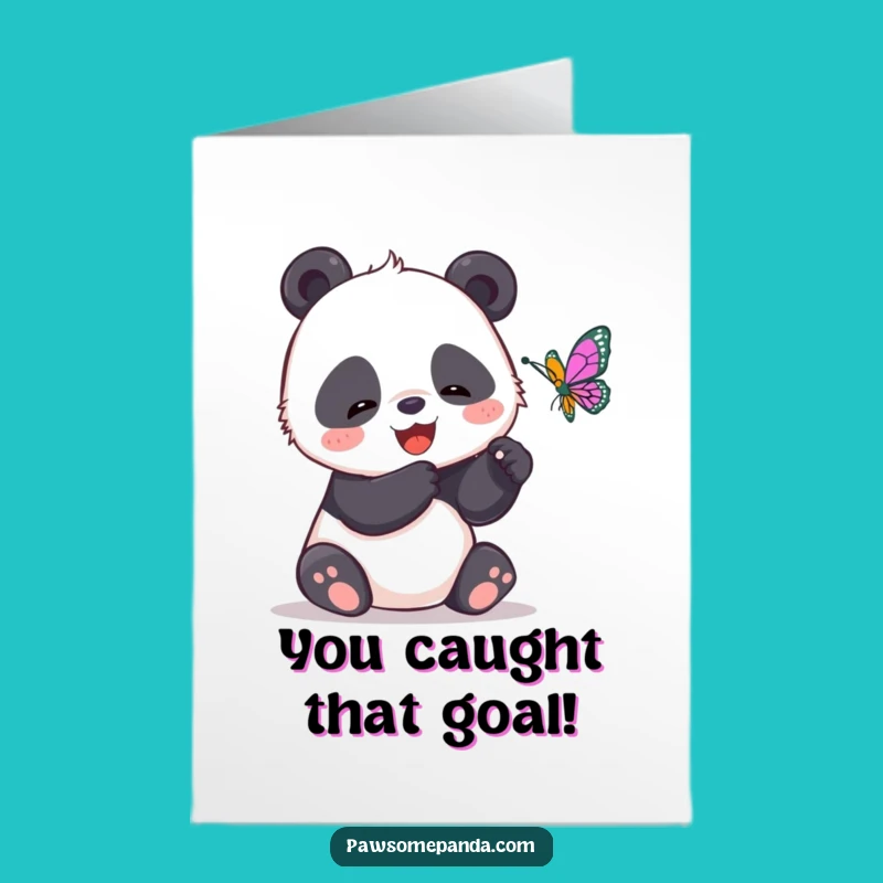 Free Printable Congrats Card: Panda Butterfly Chase - Funny Downloadable