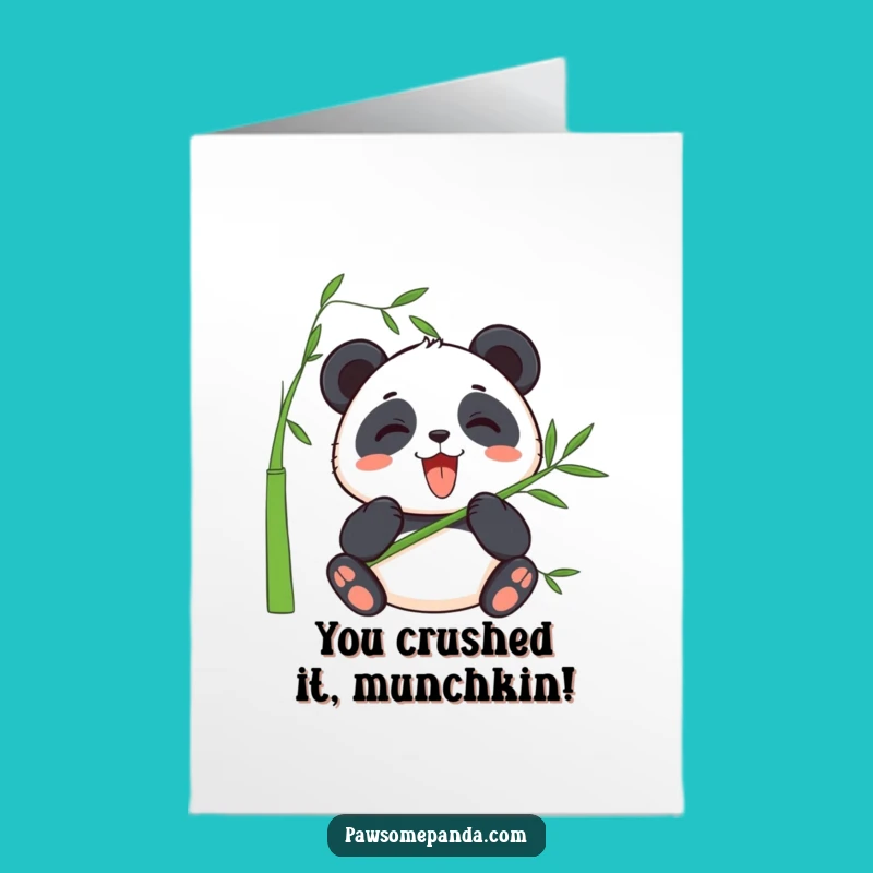 Free Printable Congrats Card: Happy Panda Munching for Your Success