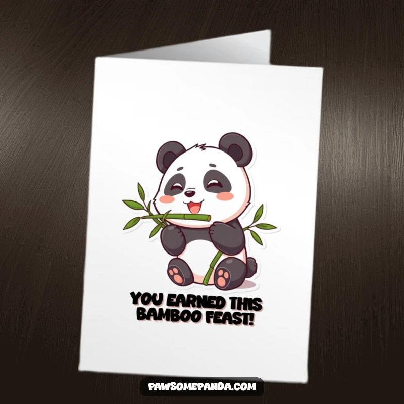 Funny Free Printable Congratulations Card: A cute panda cheerfully devouring bamboo, symbolizing contentment and achievement.