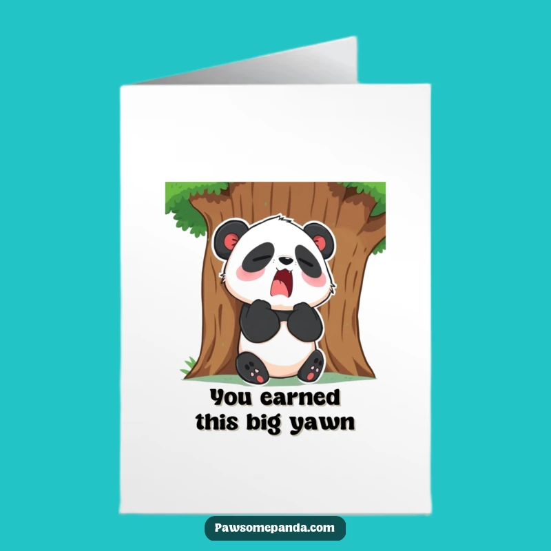 Free Printable Congrats Card: Sleepy Panda Yawn, Relaxed Success Downloadable Gift