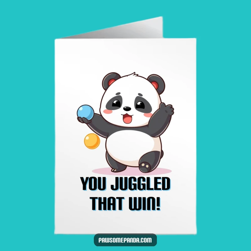 Free Printable Congratulations Card: Chubby Panda Juggling Success!