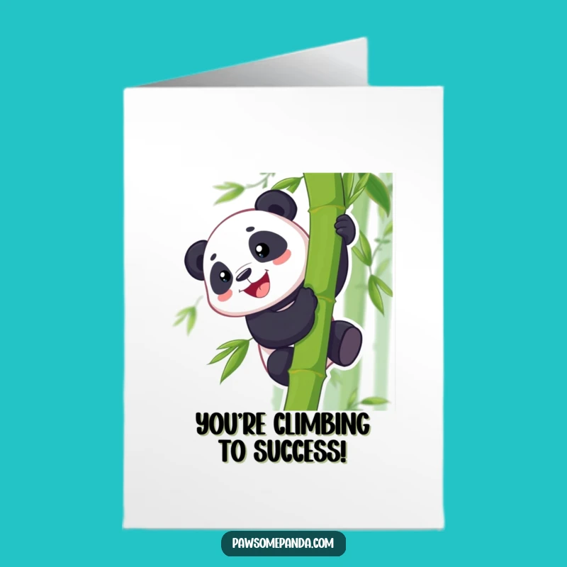 Free Printable Congratulations Card: Grinning Panda Climber, Humorous Downloadable Greeting for Achievements