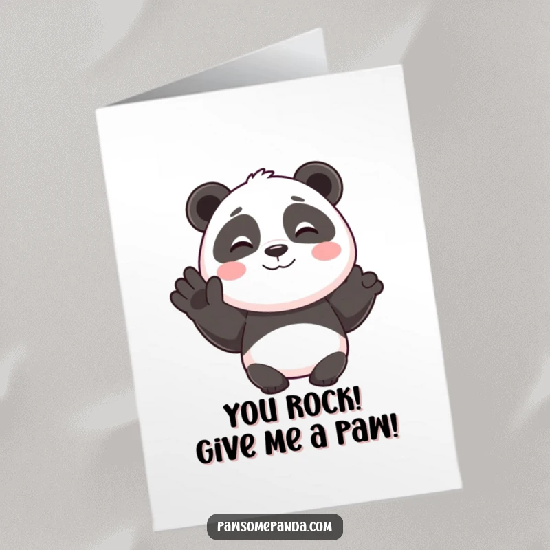 Funny Free Printable Congratulations Card: A happy panda offering a warm, friendly wave, symbolizing joyful celebration.