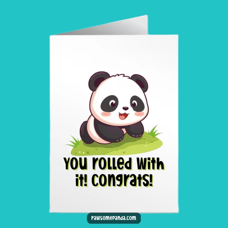 Free Printable Congrats Card: Rolling Panda Cub, Fun Downloadable Celebration Gift