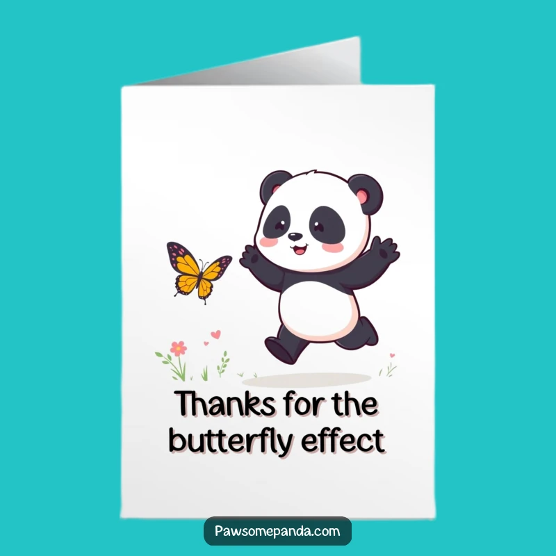 Free Printable Thank You Card: Funny Panda Butterfly Chase, Grateful Hop Downloadable Gift