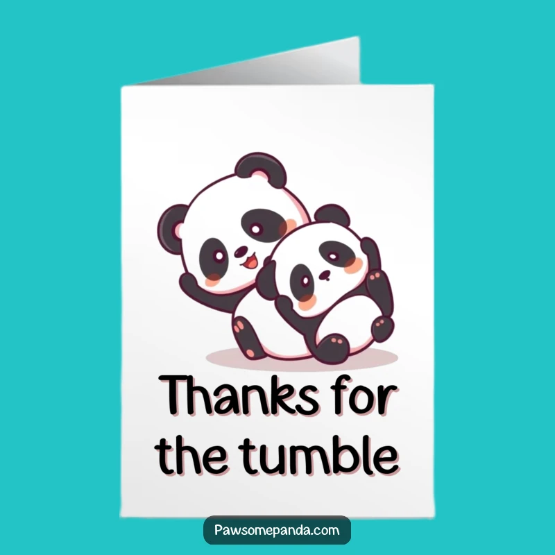 Free Printable Thank You Card: Giddy Pandas Tumble - Cheerful & Fun Download