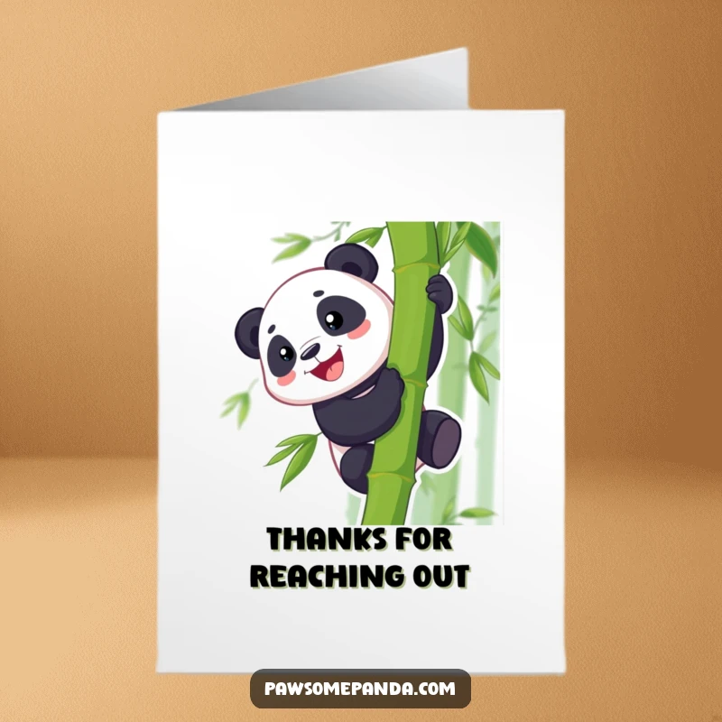 Funny Free Printable Thank You Card: A smiling panda character ascending a bamboo stalk, conveying thanks with humor.