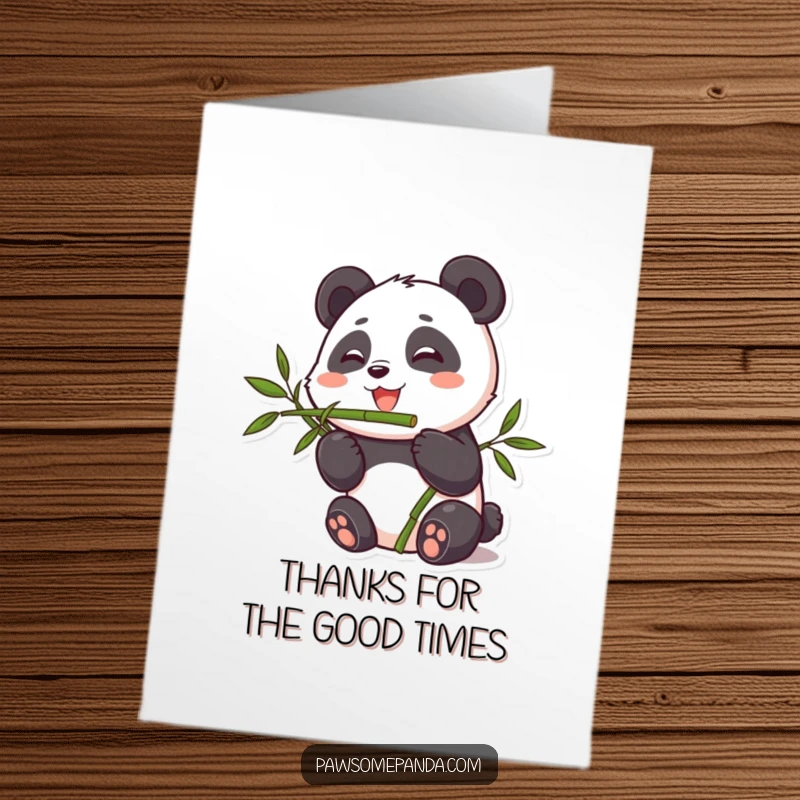Funny Free Printable Thank You Card: A cute panda blissfully eating bamboo, conveying a sense of peaceful gratitude.