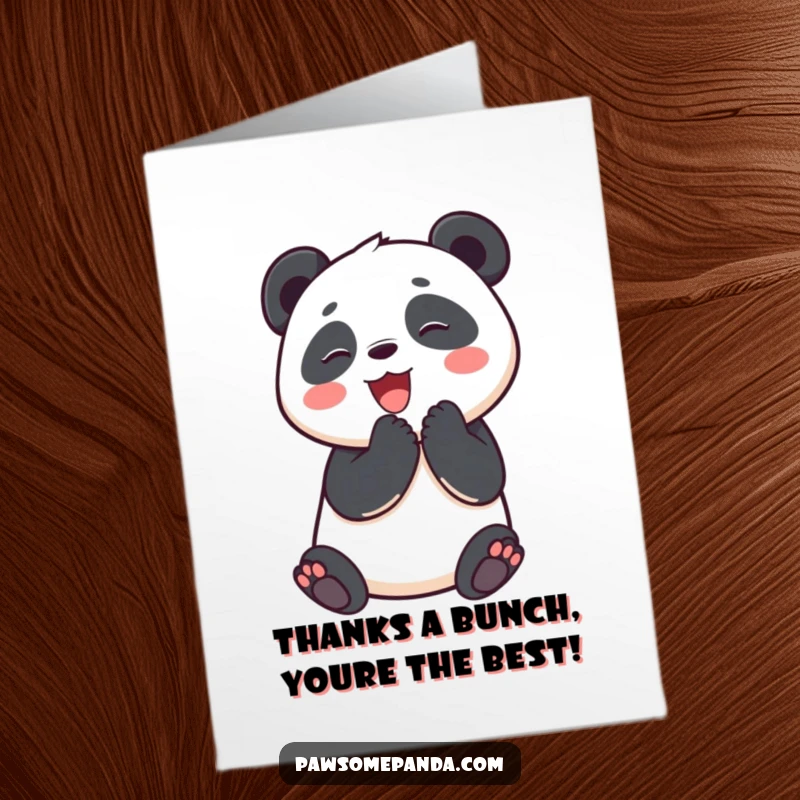Funny Free Printable Thank You Card: A delighted panda enthusiastically clapping its paws, a downloadable expression of thanks.