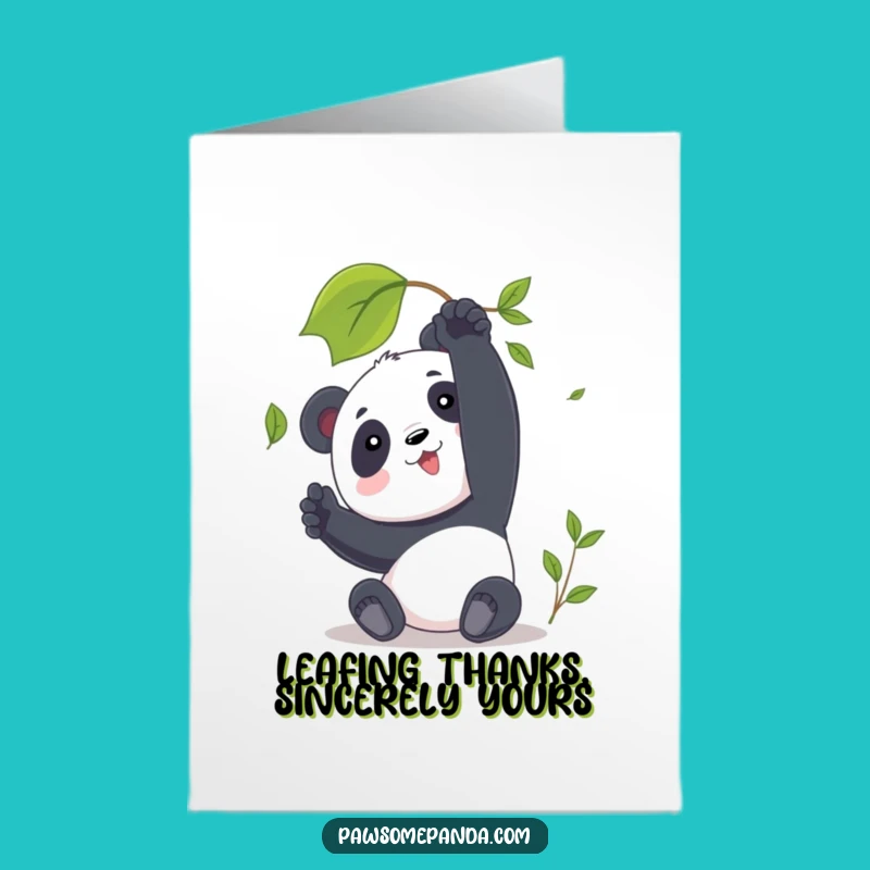Free Printable Panda Thank You Card: Leaf Chase Funny Downloadable Gift of Thanks