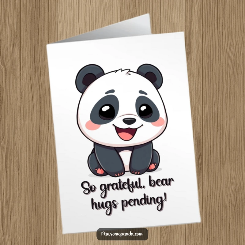 Funny Free Printable Thank You Card featuring a panda with a wide, goofy grin, radiating appreciation.