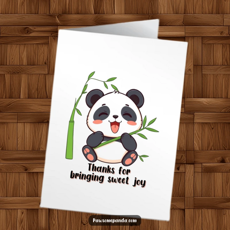 Cute Free Printable Thank You Card: A happy panda contentedly munching bamboo, sending heartfelt thanks.