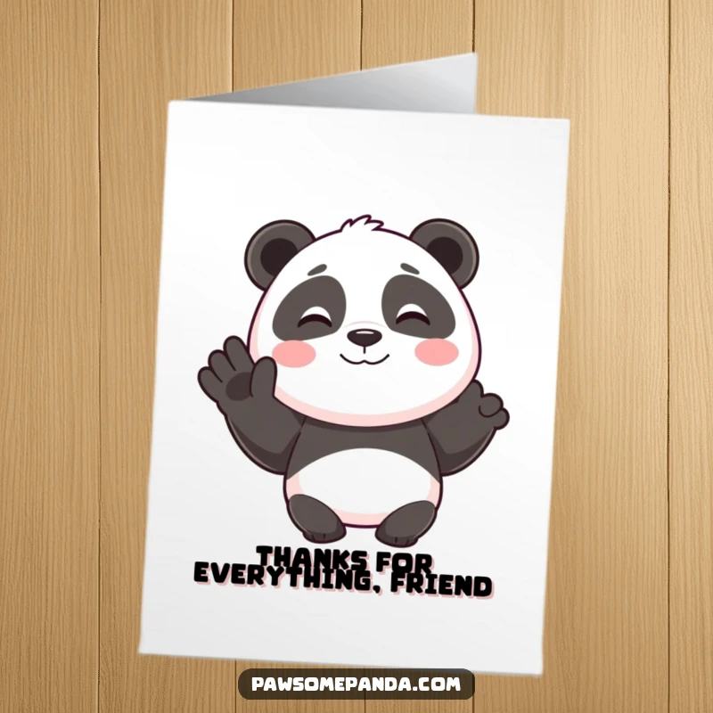 Funny Free Printable Thank You Card: A smiling panda extending a friendly wave, conveying heartfelt thanks and joy.