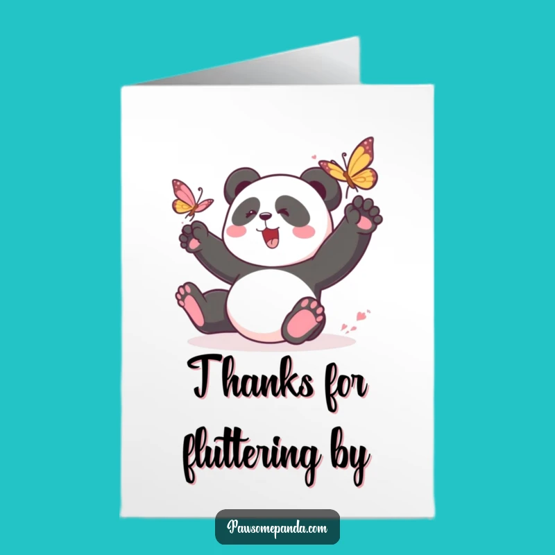 Free Printable Thank You Card: Panda Chasing Butterfly - Funny Downloadable Gift