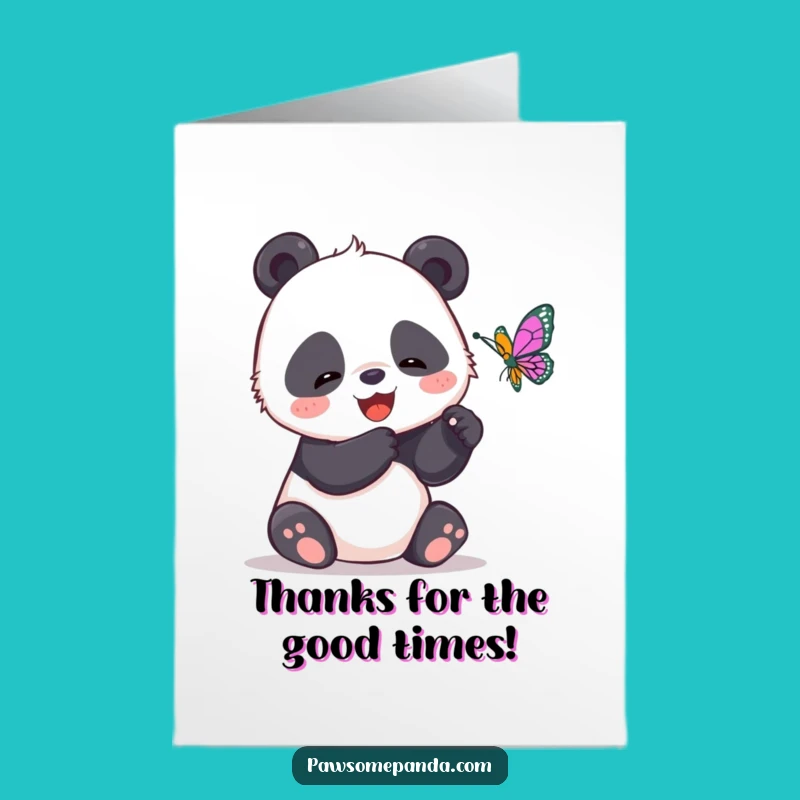 Free Printable Thank You Card: Panda Butterfly Chase - Funny Downloadable Gift