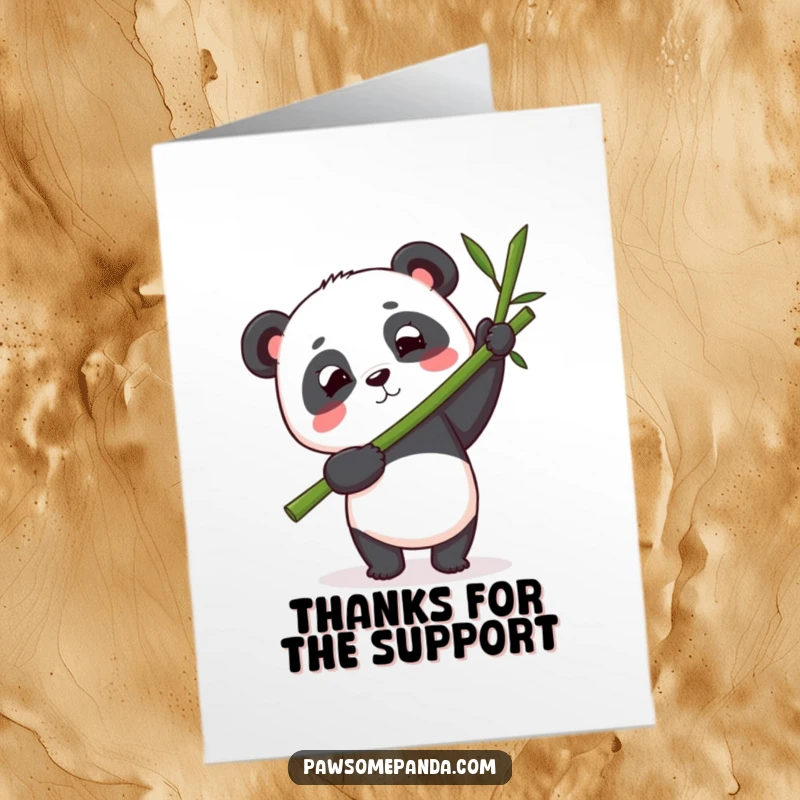 Funny Free Printable Thank You Card: a panda balancing a large bamboo stalk with unwavering, determined focus.
