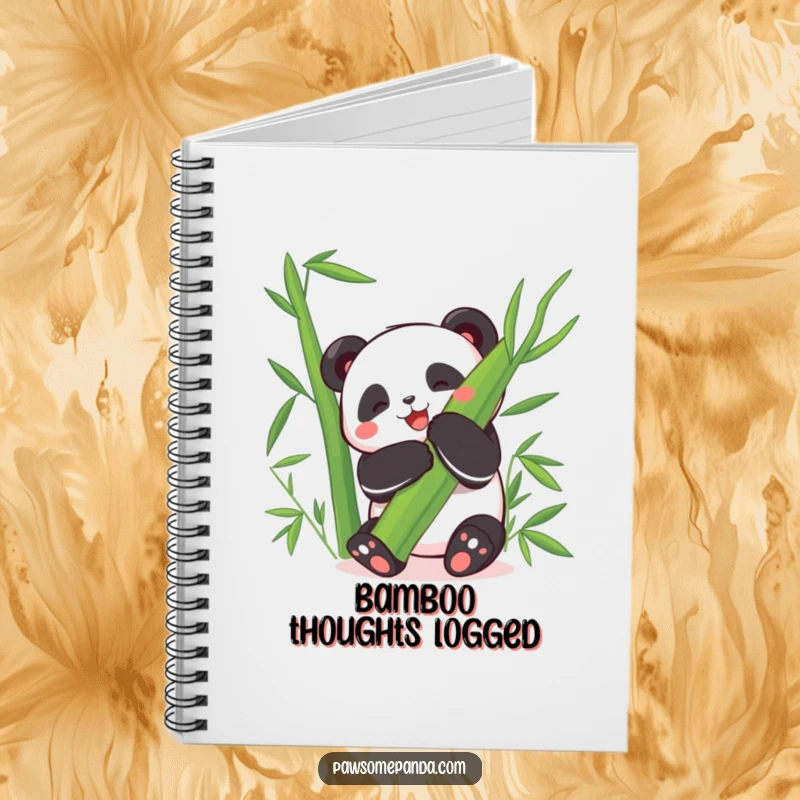 Funny Notebook: A happy panda character hugs a giant bamboo leaf with hilarious delight, inspiring joyful notes.