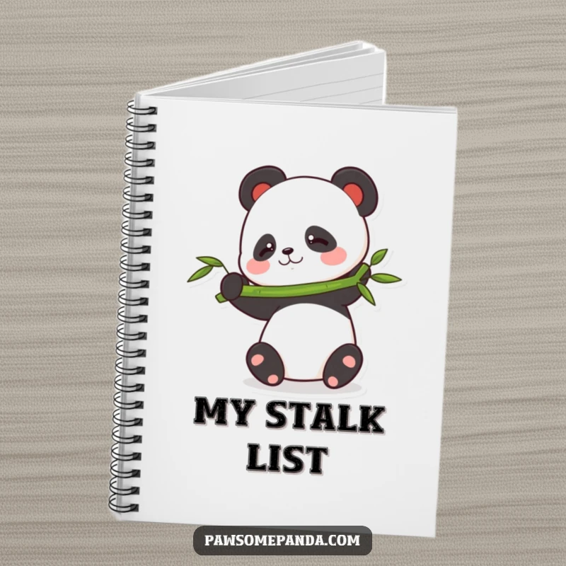 Funny balancing panda notebook featuring a panda character attempting to balance a bamboo stalk, perfect for capturing creative ideas.