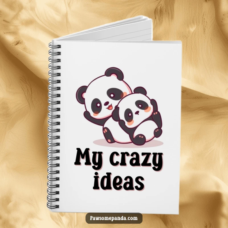 Funny notebook cover with two giddy panda characters tumbling playfully together.