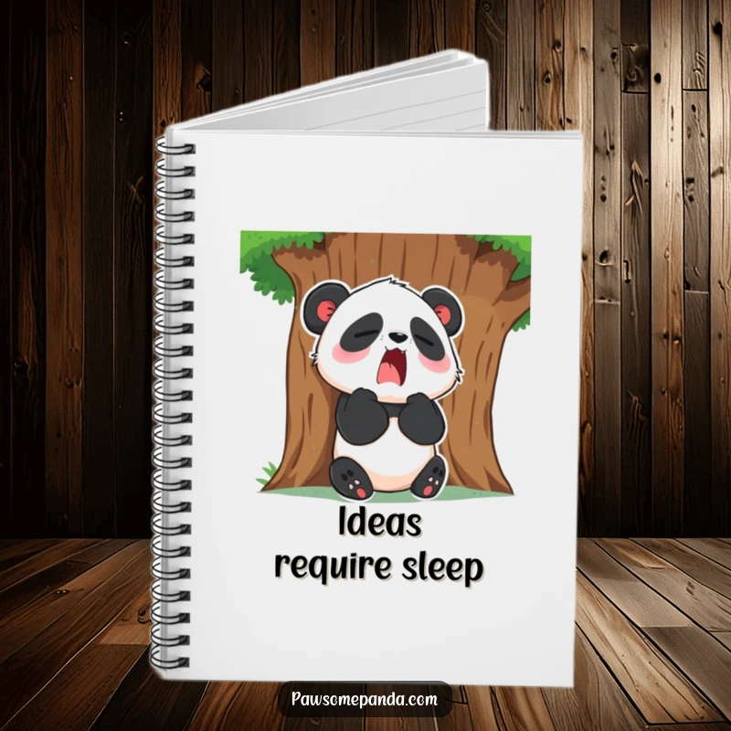 Funny Notebook: A sleepy panda character yawns widely against a tree, perfect for jotting down notes and sleepy ideas.