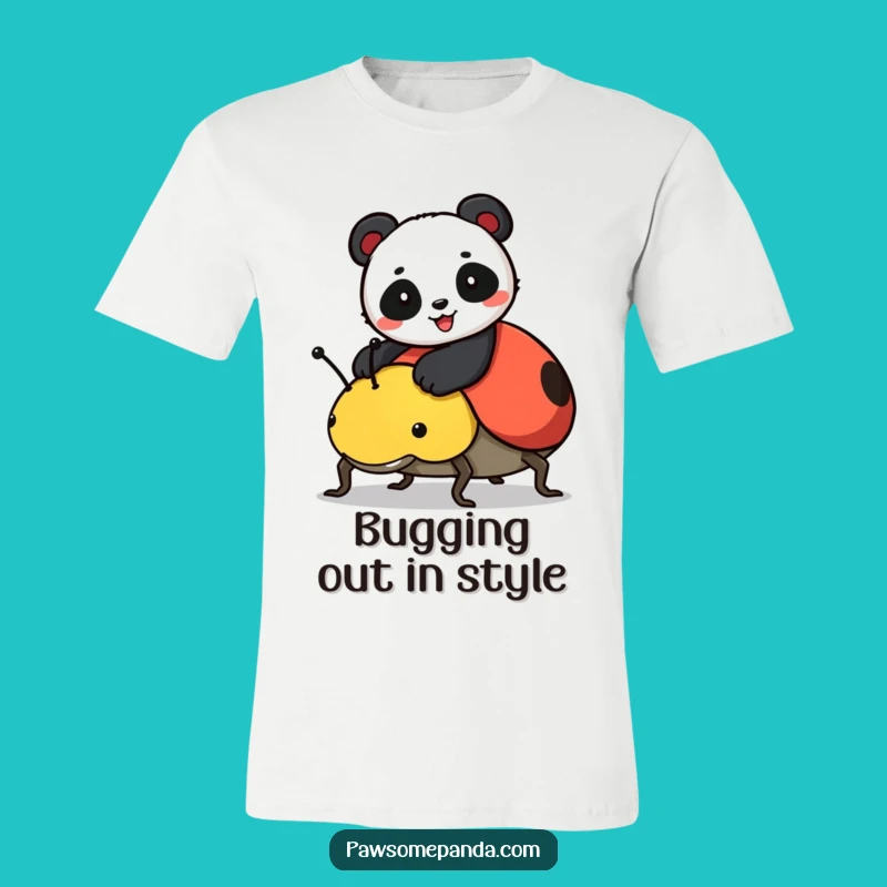 Funny Panda Ladybug Ride T-Shirt - Cute Cartoon Animal Print Tee