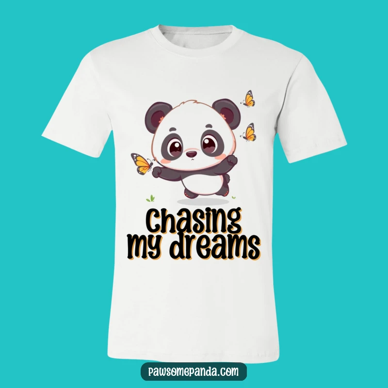 Funny Kawaii Panda Chasing Butterfly T-Shirt - Wide-Eyed Cute Panda Tee