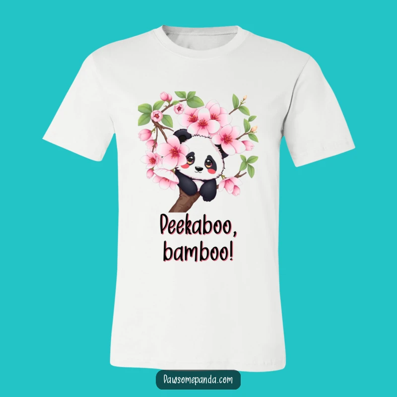 Funny Curious Panda Cherry Blossom T-Shirt - Peekaboo Fun Tee for All