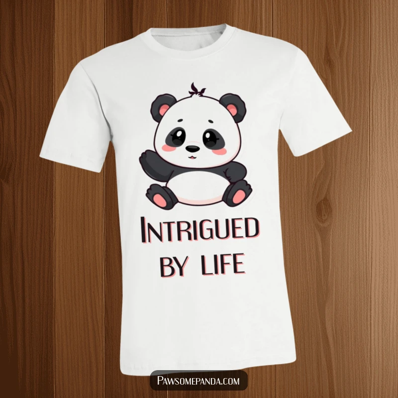 Funny t-shirt depicting a charming panda character with its head tilted in curiosity, radiating an inquisitive and sweet aura.
