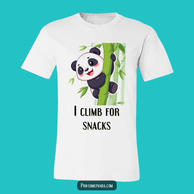 Funny Panda Bamboo Climb Tee: Grinning Climber's Hilarious Adventure Shirt