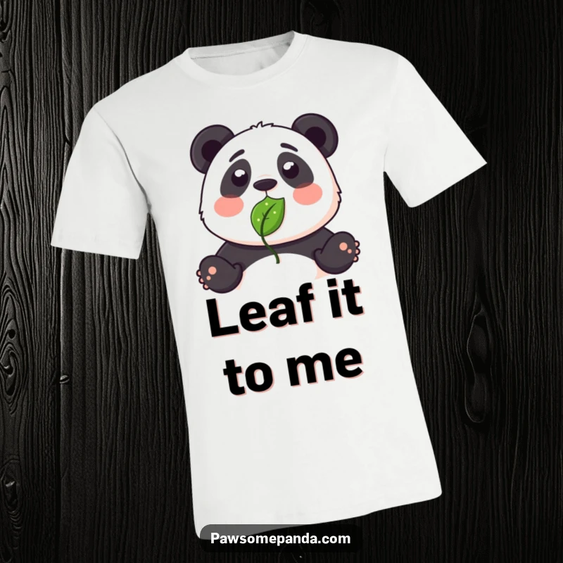 Funny t-shirt showcasing a cartoon panda's shocked expression as a leaf sticks to its nose.