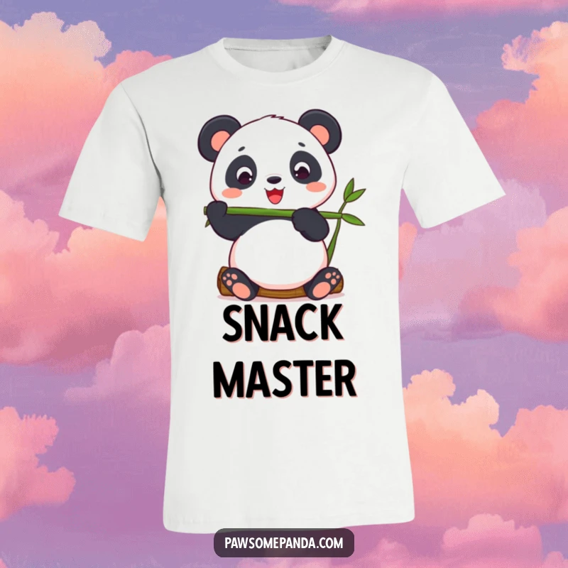 Funny panda shirt, perfectly balancing a stalk of bamboo, showcasing zen-like focus.