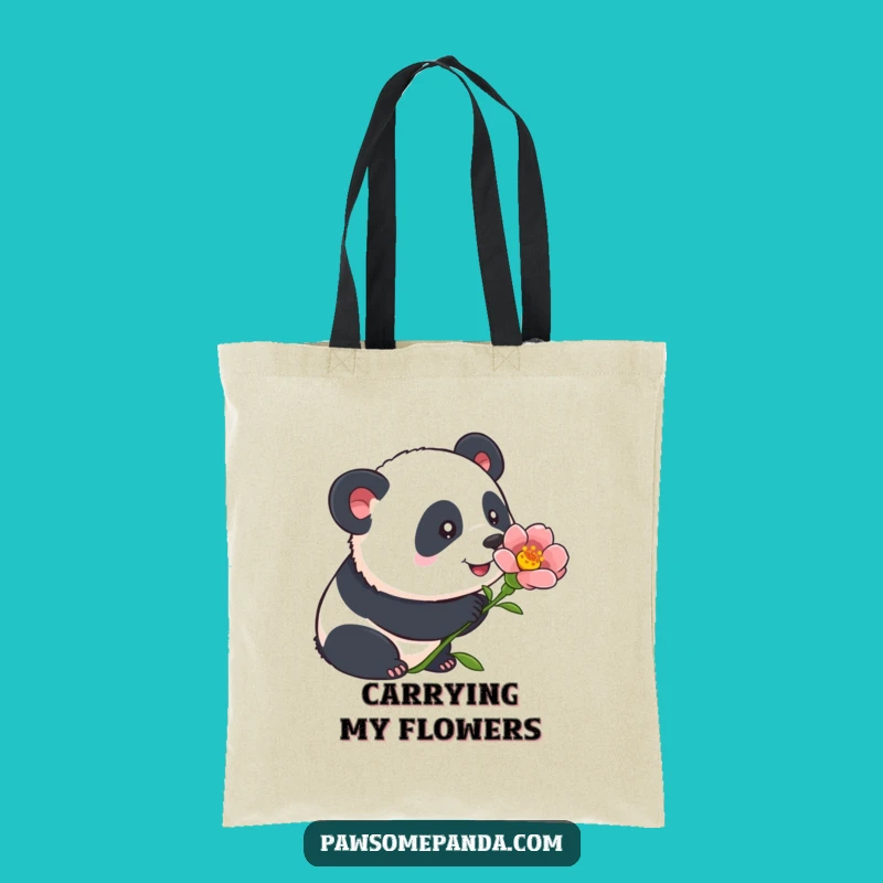 Funny Panda Flower Tote Bag: Curious Sniffing Design, Chic Humorous Accessory Gift